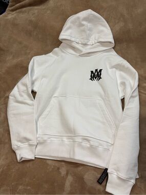 White Hoodie Sweatshirt with Black Chest Logo